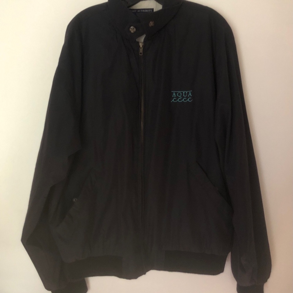 Port Authority Mens Long Sleeves AQUA Logo NavyBlue Zipper Lightweight Jacket L
